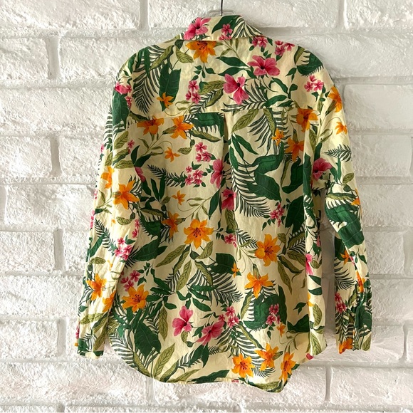 Pale Yellow Botton Down Tropical Shirt By Only  Sz S - Picture 2 of 4